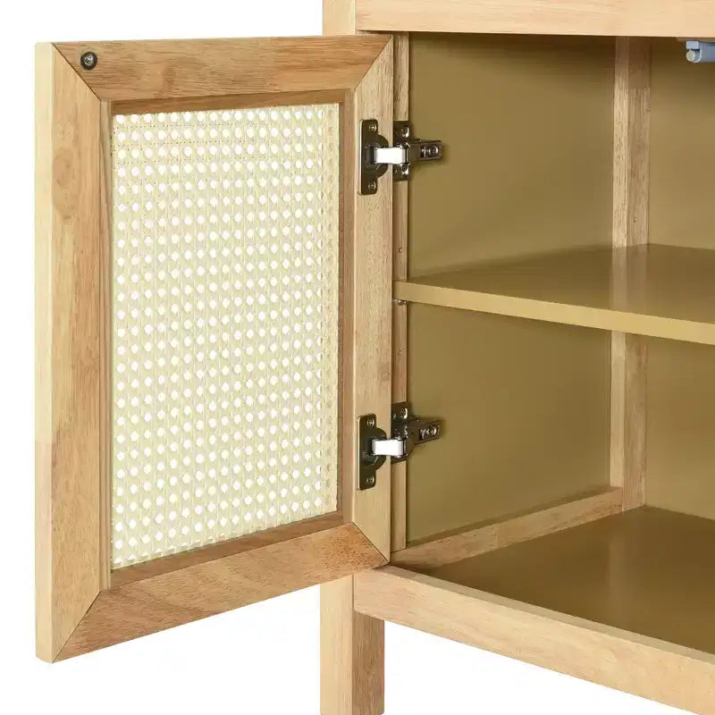 Credenza/mobile contenitore bohémien in rattan da 60" con struttura in legno massello, ante con apertura a pressione