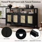 Credenza/mobile contenitore bohémien in rattan da 60" con struttura in legno massello, ante con apertura a pressione