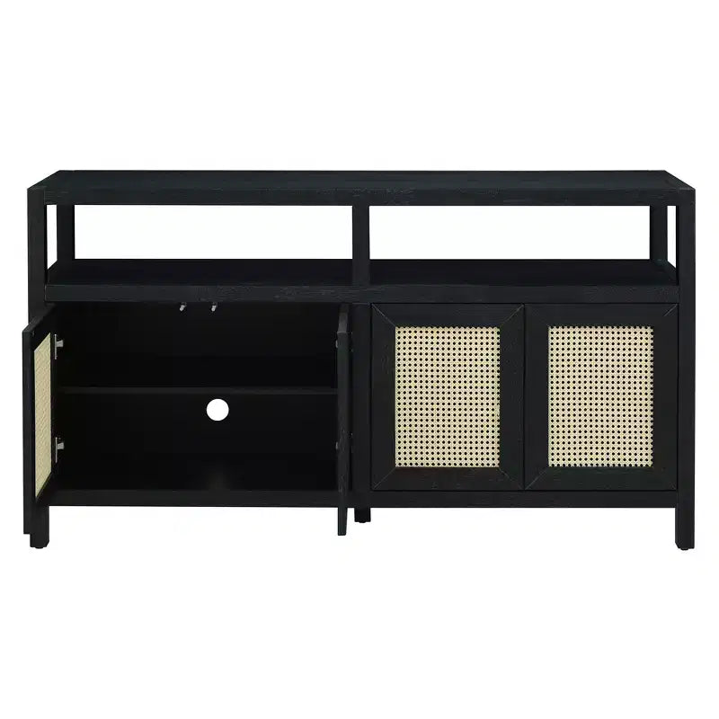Credenza/mobile contenitore bohémien in rattan da 60" con struttura in legno massello, ante con apertura a pressione