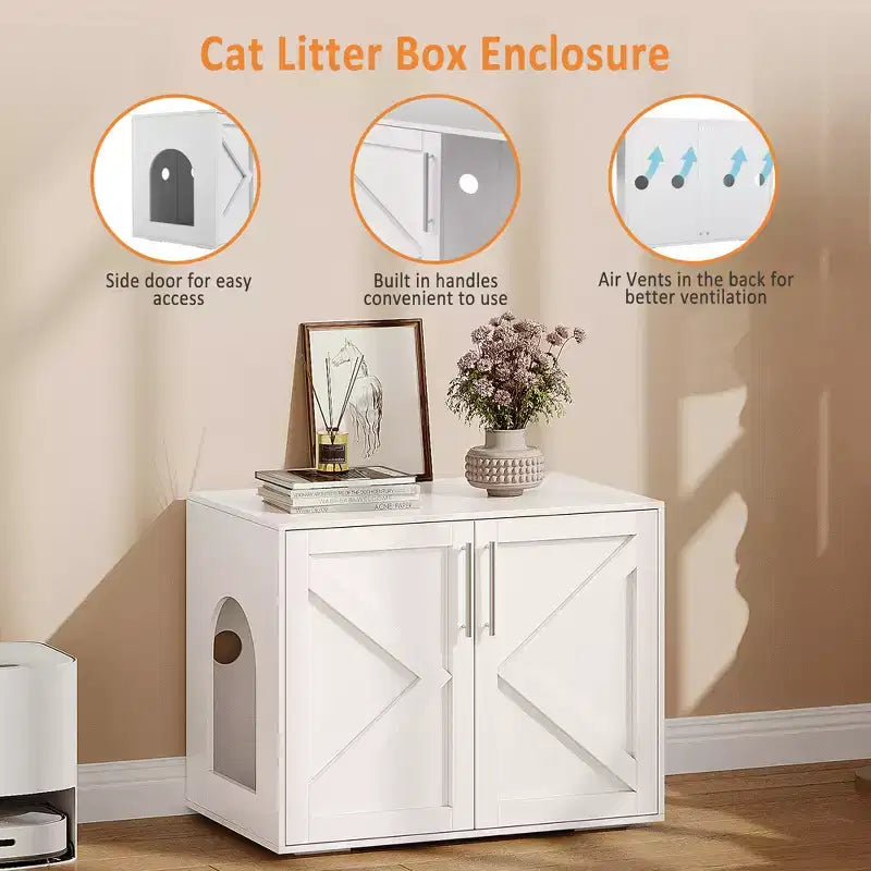 Mobile Lettiera per Gatti Grande, Mobili Lettiera Nascosta per Gatti con 2 Porte e Cuscinetti, Mobiletto Lettiera per Gatti in Legno per la Casa