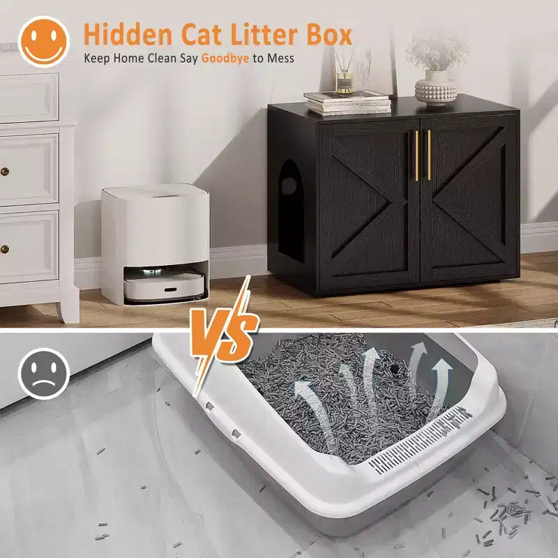 Mobile Lettiera per Gatti Grande, Mobili Lettiera Nascosta per Gatti con 2 Porte e Cuscinetti, Mobiletto Lettiera per Gatti in Legno per la Casa