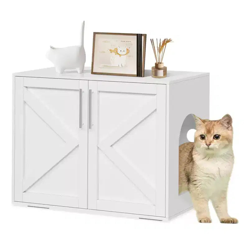 Mobile Lettiera per Gatti Grande, Mobili Lettiera Nascosta per Gatti con 2 Porte e Cuscinetti, Mobiletto Lettiera per Gatti in Legno per la Casa