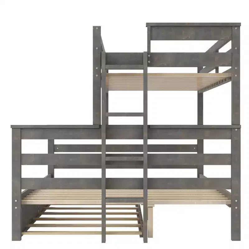 Letto a castello Twin XL su Queen con letto estraibile, legno massello con scaletta e sponde di sicurezza
