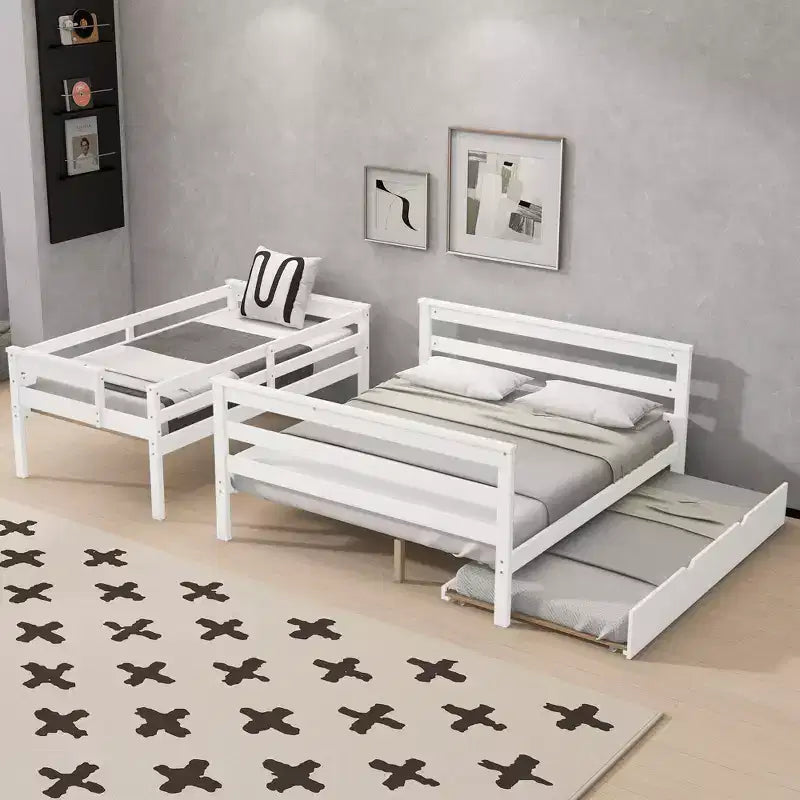 Letto a castello Twin XL su Queen con letto estraibile, legno massello con scaletta e sponde di sicurezza