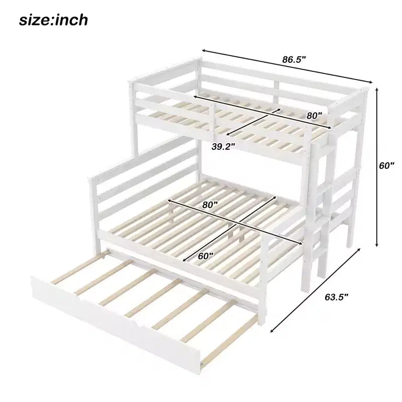 Letto a castello Twin XL su Queen con letto estraibile, legno massello con scaletta e sponde di sicurezza