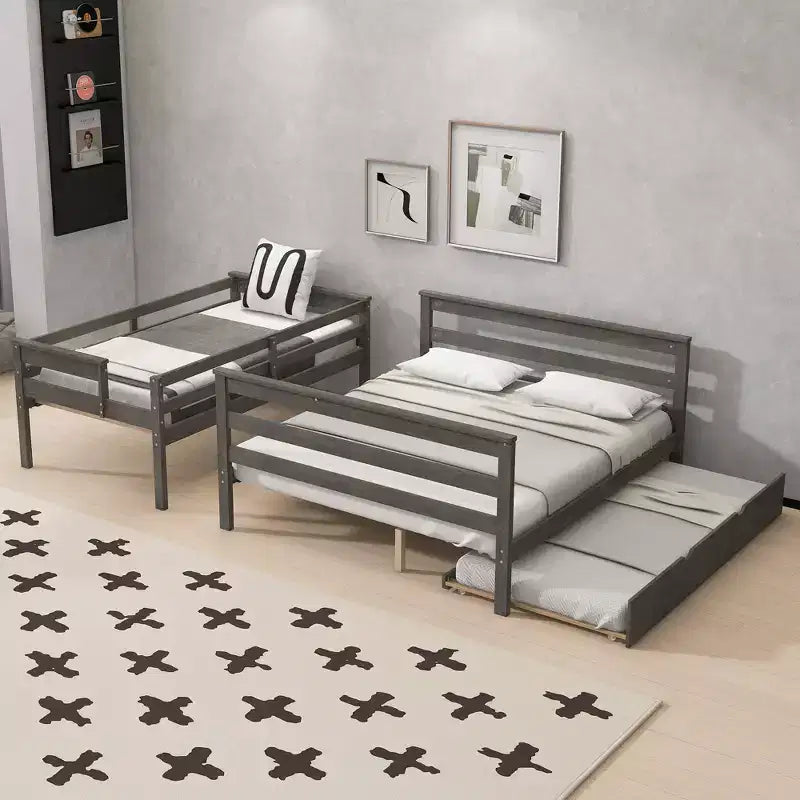 Letto a castello Twin XL su Queen con letto estraibile, legno massello con scaletta e sponde di sicurezza
