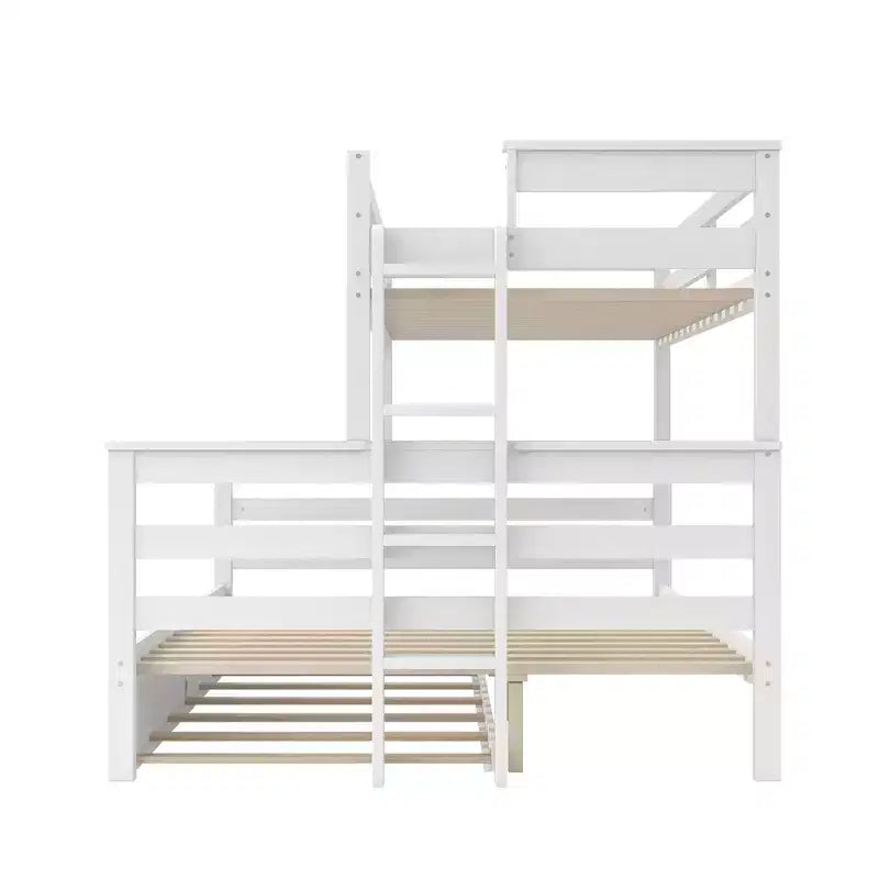 Letto a castello Twin XL su Queen con letto estraibile, legno massello con scaletta e sponde di sicurezza