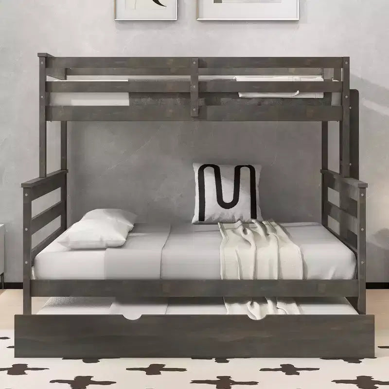 Letto a castello Twin XL su Queen con letto estraibile, legno massello con scaletta e sponde di sicurezza