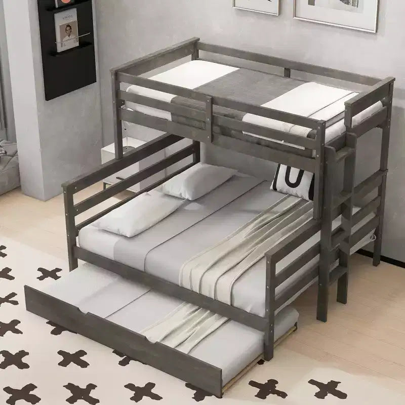 Letto a castello Twin XL su Queen con letto estraibile, legno massello con scaletta e sponde di sicurezza
