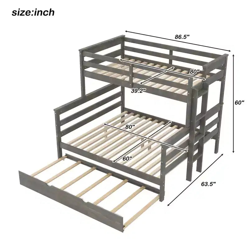 Letto a castello Twin XL su Queen con letto estraibile, legno massello con scaletta e sponde di sicurezza