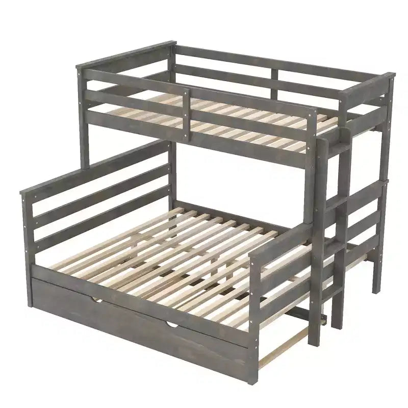Letto a castello Twin XL su Queen con letto estraibile, legno massello con scaletta e sponde di sicurezza