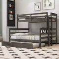 ModernLuxe Twin XL over Queen Bunk Bed with Trundle, Solid Wood Convertible Bed Frame with Ladder & Safety Guardrails