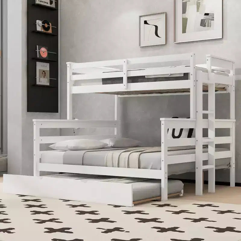 Letto a castello Twin XL su Queen con letto estraibile, legno massello con scaletta e sponde di sicurezza