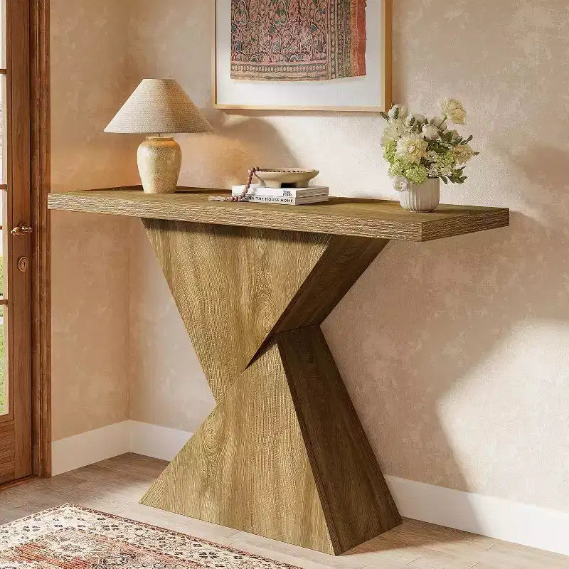 Consolle per ingresso in stile rustico da 41,5", tavolino stretto da divano con base geometrica
