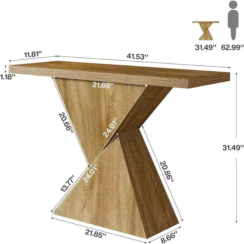 Consolle per ingresso in stile rustico da 41,5", tavolino stretto da divano con base geometrica