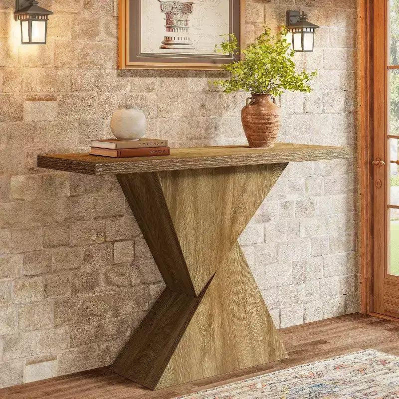 Consolle per ingresso in stile rustico da 41,5", tavolino stretto da divano con base geometrica