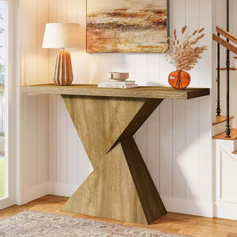 Consolle per ingresso in stile rustico da 41,5", tavolino stretto da divano con base geometrica