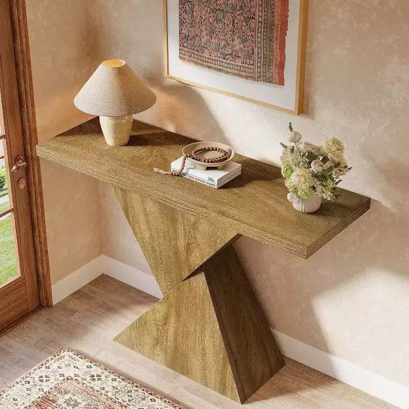 Consolle per ingresso in stile rustico da 41,5", tavolino stretto da divano con base geometrica