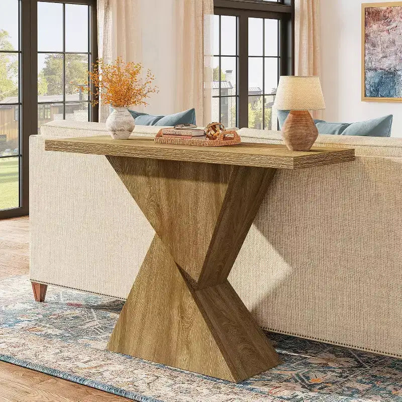 Consolle per ingresso in stile rustico da 41,5", tavolino stretto da divano con base geometrica