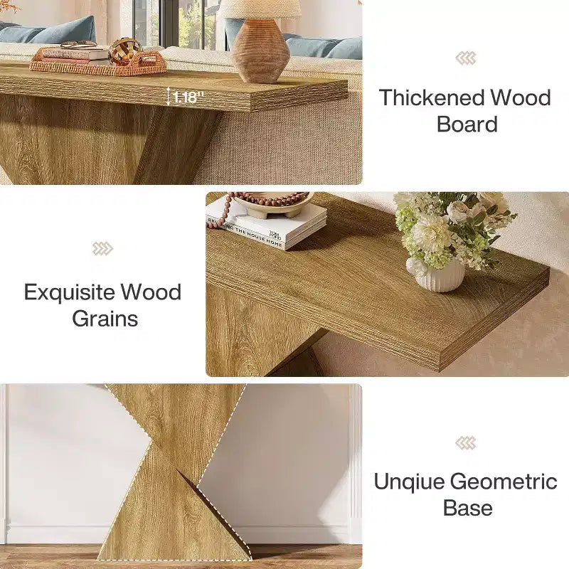 Consolle per ingresso in stile rustico da 41,5", tavolino stretto da divano con base geometrica
