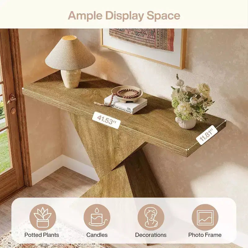 Consolle per ingresso in stile rustico da 41,5", tavolino stretto da divano con base geometrica