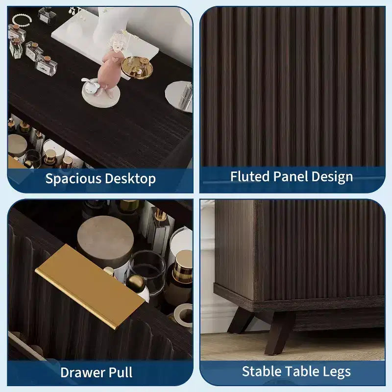 Cassettiera scanalata a 8 cassetti, comò moderno in legno, design con profilo curvo, per camera da letto, soggiorno