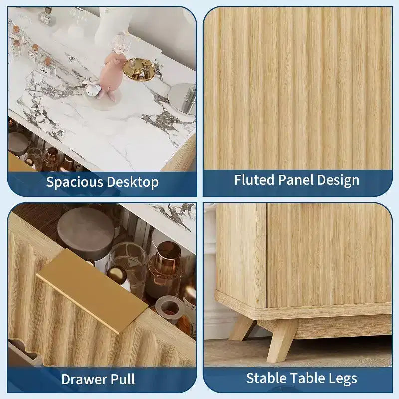 Cassettiera scanalata a 8 cassetti, comò moderno in legno, design con profilo curvo, per camera da letto, soggiorno