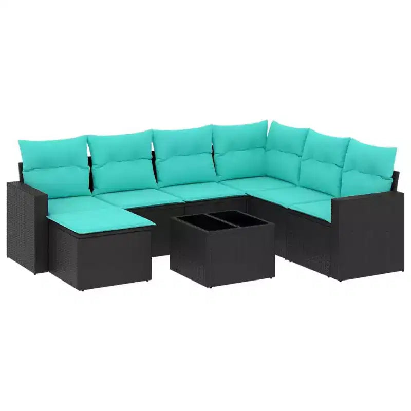 vidaXL 8 Piece Patio Sofa Set with Cushions Black Poly Rattan