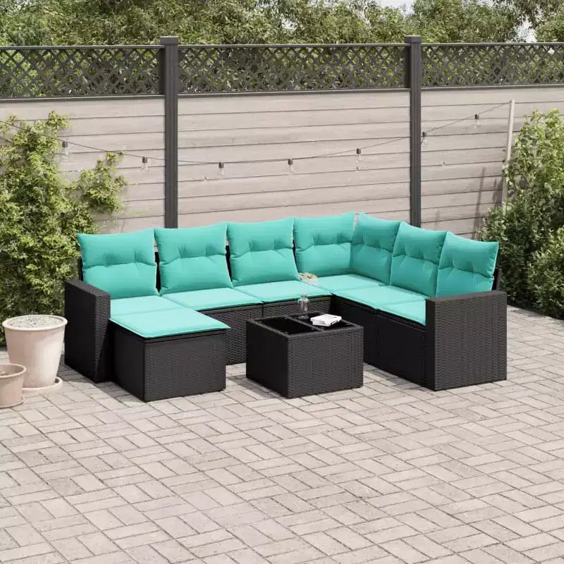 Set Divano da Esterno 8 Pezzi con Cuscini, Rattan Sintetico Nero
