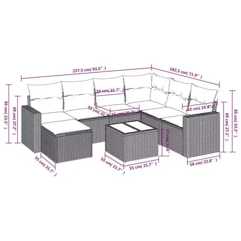 Set Divano da Esterno 8 Pezzi con Cuscini, Rattan Sintetico Nero