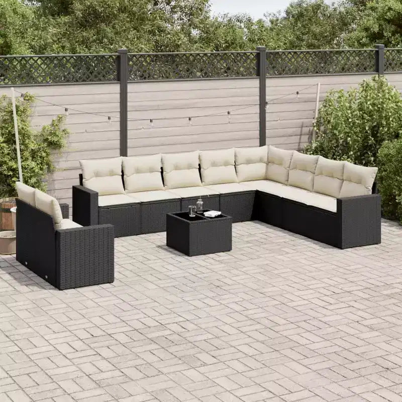 Set divani da giardino, nero e bianco crema, mobili da esterno per patio