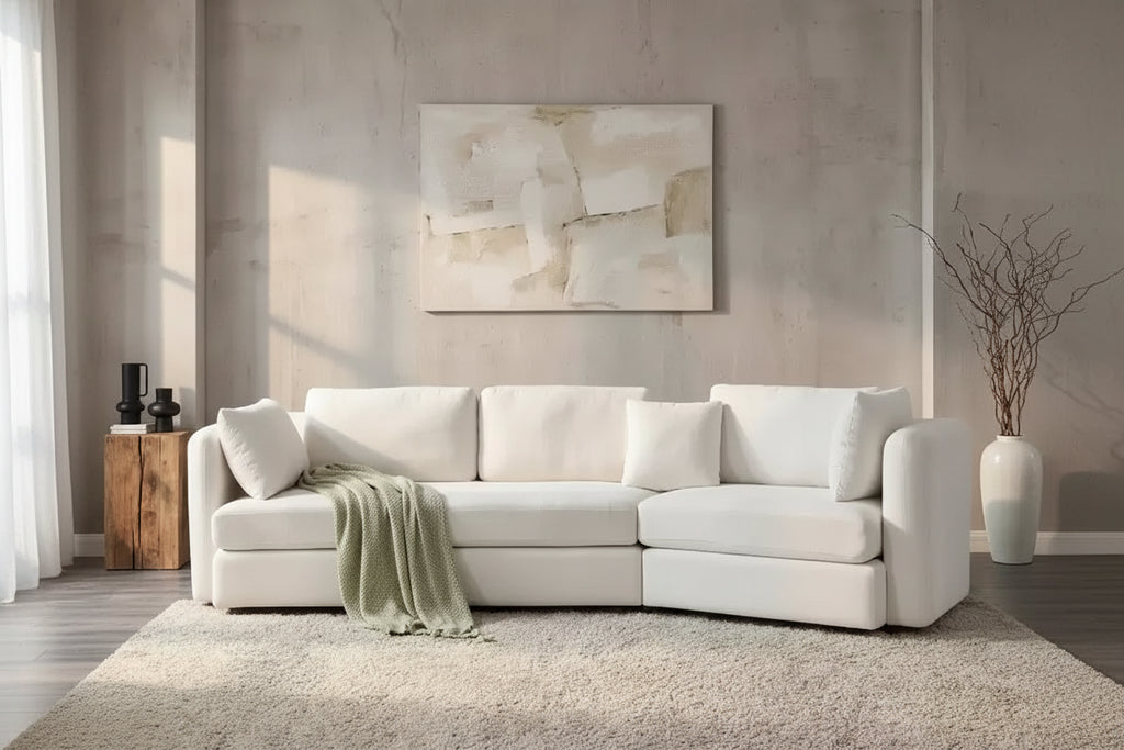 Christopher Knight Home Landon Modern 116.5 Upholstered Curved 3-Seater Modular Sofa with Movable Cushions and 2 Pillows