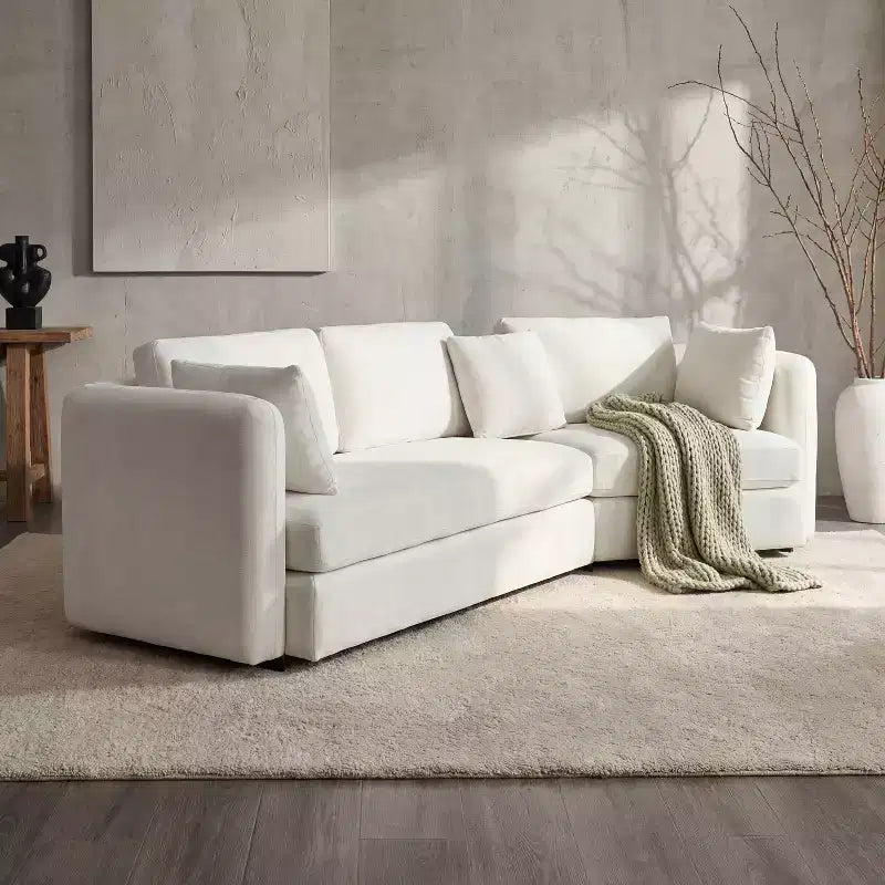 Divano modulare curvo a 3 posti da 116,5" rivestito in tessuto con cuscini mobili e 2 cuscini decorativi