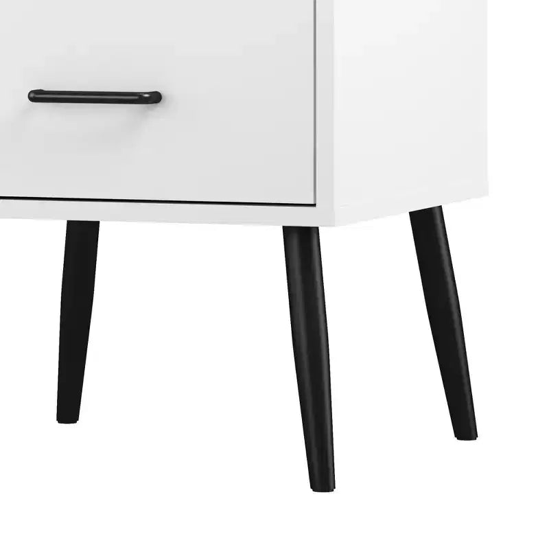 Comodino a 2 cassetti con gambe e maniglie in metallo, comodino moderno bianco, tavolino piccolo per camera da letto, soggiorno o appartamento