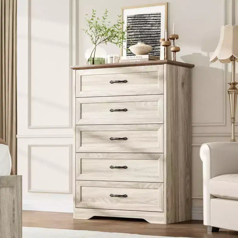 Dresser, Wooden Dresser for Bedroom, Anti-Tip Device, Metal Handle, Modern Storage Organizer, for Living Room, Bedroom