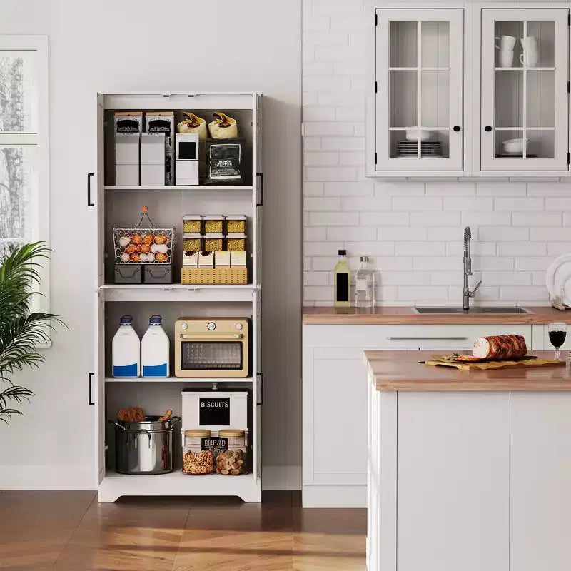 Mobile Dispensa da Cucina Stile Rustico, Credenza Autoportante, Ripiani Regolabili, 4 Ante, per Soggiorno