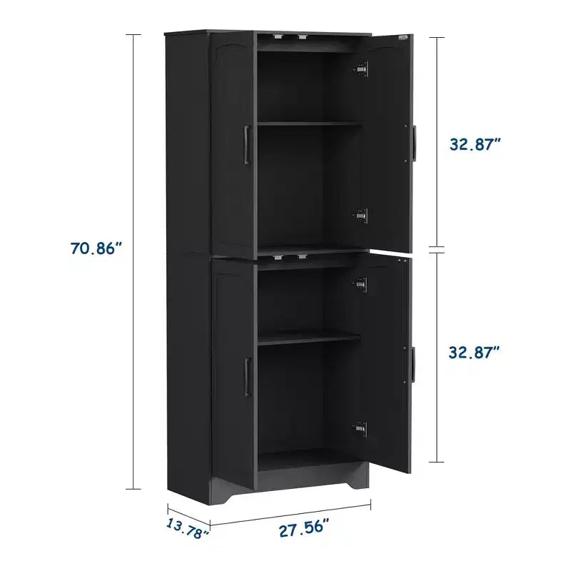 Mobile Dispensa da Cucina Stile Rustico, Credenza Autoportante, Ripiani Regolabili, 4 Ante, per Soggiorno