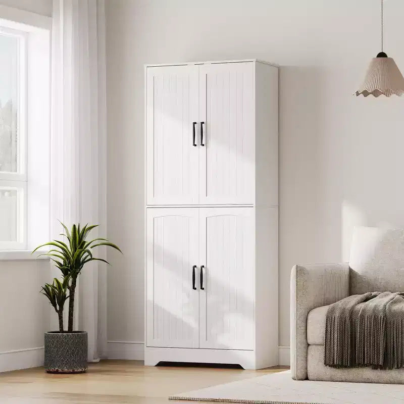 Mobile Dispensa da Cucina Stile Rustico, Credenza Autoportante, Ripiani Regolabili, 4 Ante, per Soggiorno