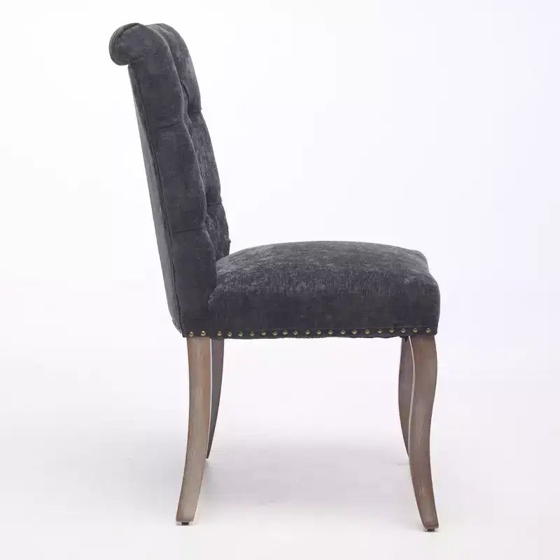 Sedie da pranzo rivestite in ciniglia con finiture borchiate, set da 2