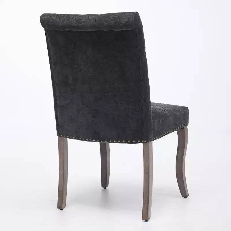 Sedie da pranzo rivestite in ciniglia con finiture borchiate, set da 2
