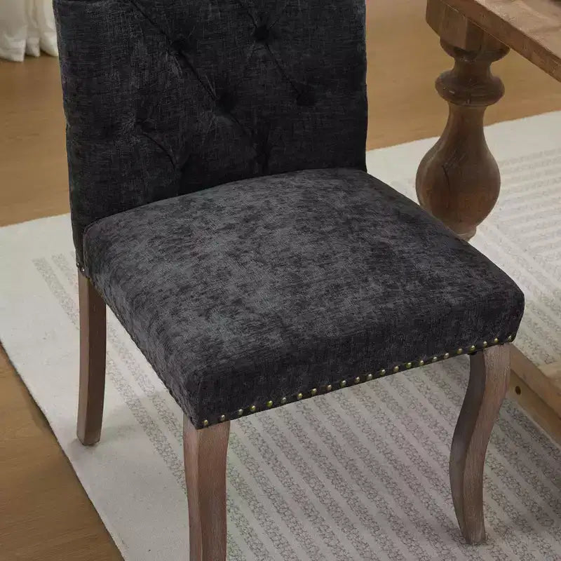 Sedie da pranzo rivestite in ciniglia con finiture borchiate, set da 2
