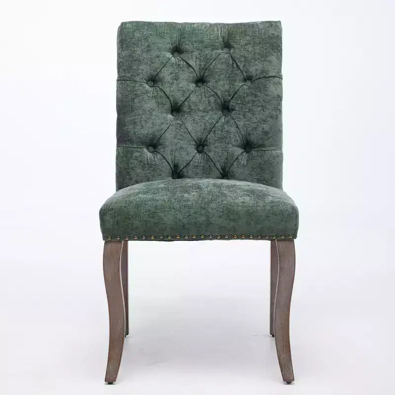 Sedie da pranzo rivestite in ciniglia con finiture borchiate, set da 2