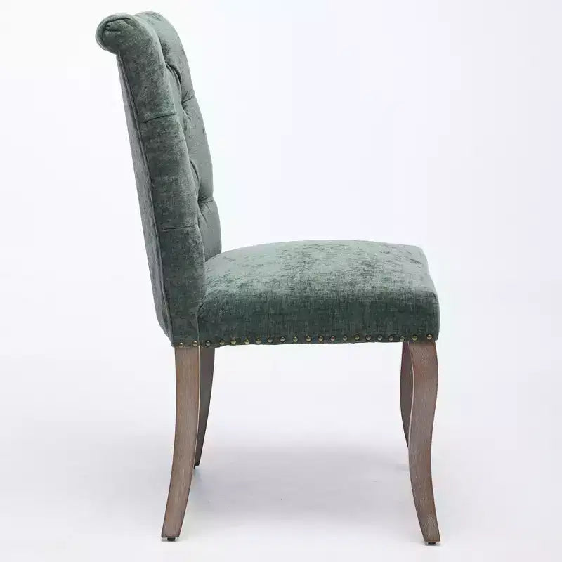 Sedie da pranzo rivestite in ciniglia con finiture borchiate, set da 2