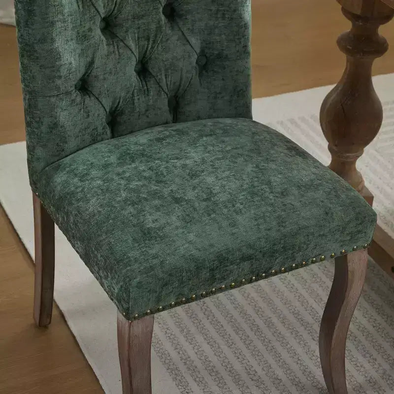 Sedie da pranzo rivestite in ciniglia con finiture borchiate, set da 2