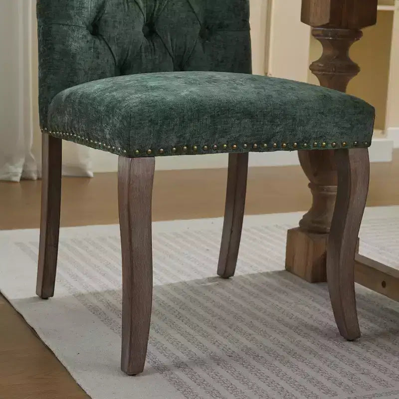 Sedie da pranzo rivestite in ciniglia con finiture borchiate, set da 2