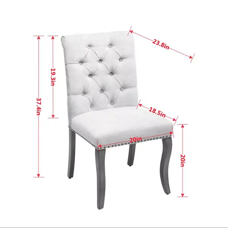 Sedie da pranzo rivestite in ciniglia con finiture borchiate, set da 2