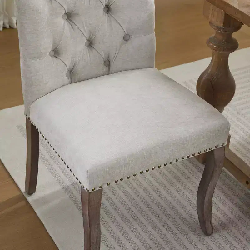 Sedie da pranzo rivestite in ciniglia con finiture borchiate, set da 2
