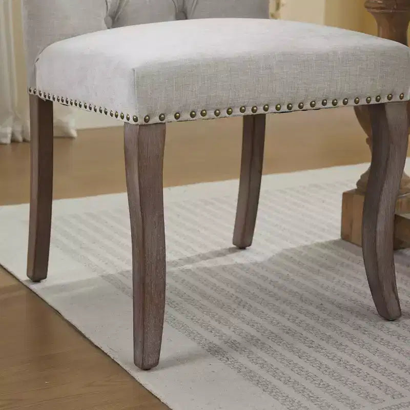 Sedie da pranzo rivestite in ciniglia con finiture borchiate, set da 2