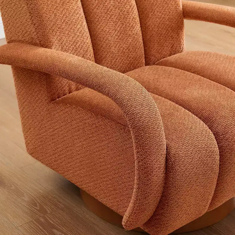 Poltrona girevole d'accento, poltrona moderna in tessuto imbottita con base in legno massello