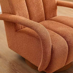Poltrona girevole d'accento, poltrona moderna in tessuto imbottita con base in legno massello